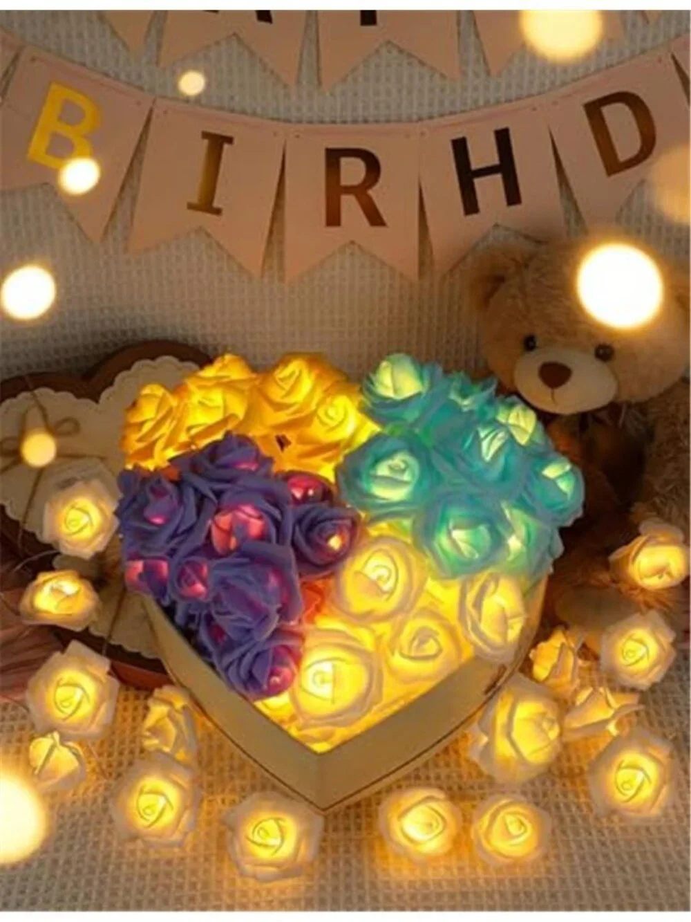 Yellow Rose LED String Lights Battery Operated Fairy Lights Romantic Decor 10Ft